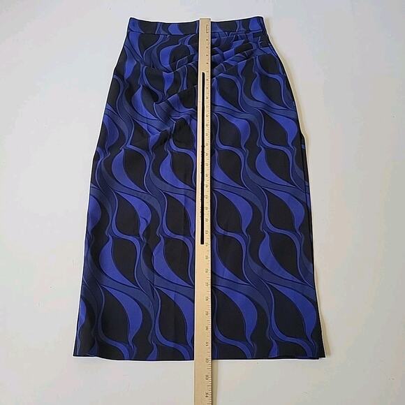 Zara Geometric Print Ruched Satin Midi Pencil Skirt Thigh High Side Slit Retro - Picture 10 of 12